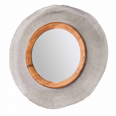 Modern wall mounted mirror in metal and teak Monno Viadurini