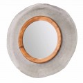 Modern circular wall mirror made with metal and teak Monno