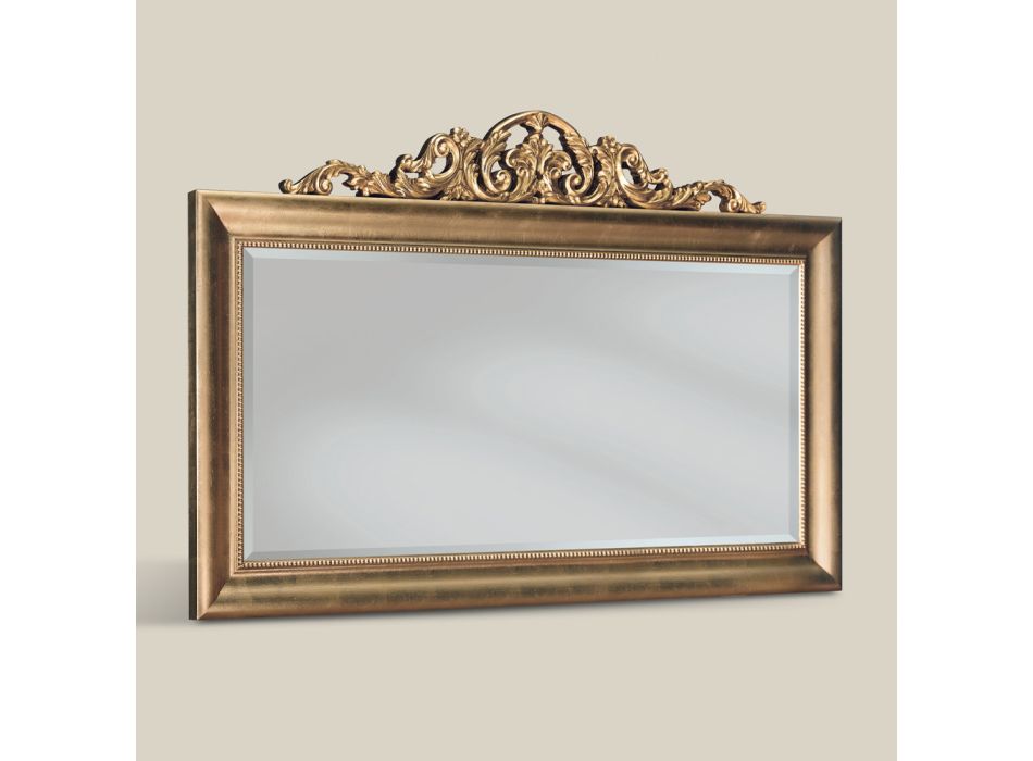 Classic Rectangular Gold Leaf Wood Mirror Made in Italy - Ibiscos Viadurini