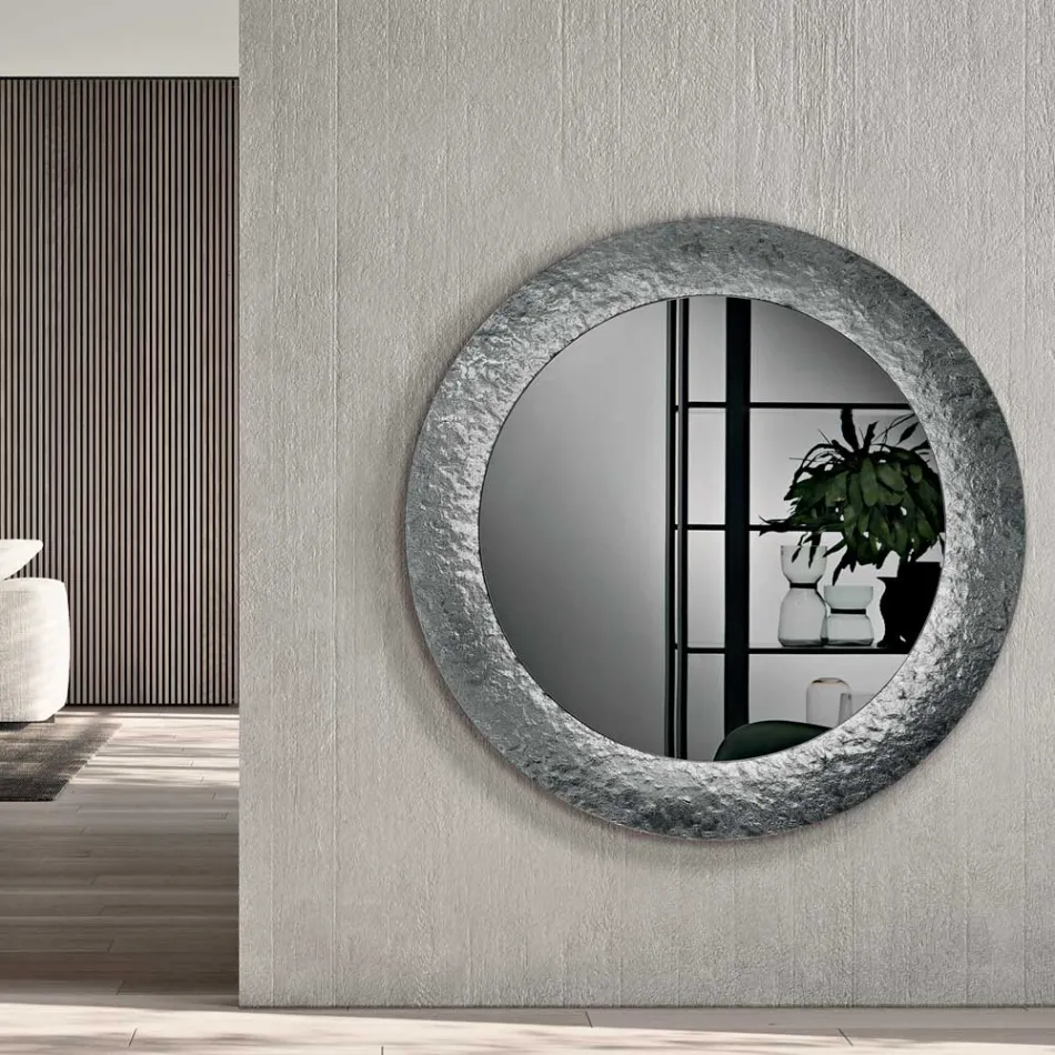 Mirror with Hammered Glass Frame, Back-Silvered, Made in Italy - Basilia Viadurini