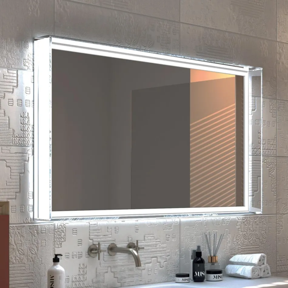 Mirror with Integrated Lights and Crystal Frame Made in Italy - Isaac Viadurini
