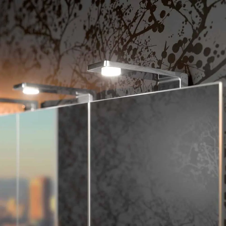 Mirror Container with 4 Crystal Doors with 12 Shelves and 4 LED Lights - Maxi Viadurini
