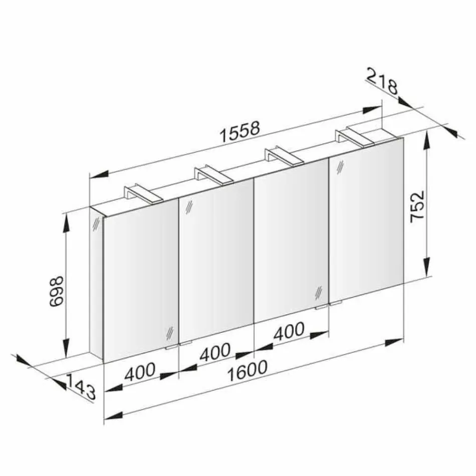 Mirror Container with 4 Crystal Doors with 12 Shelves and 4 LED Lights - Maxi Viadurini