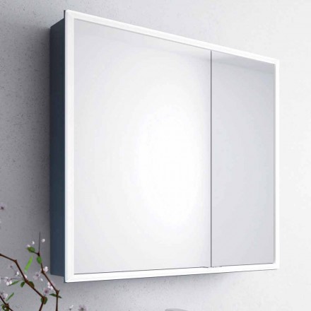 Wall-mounted mirror with 2 modern doors, LED lighting, Adele Viadurini