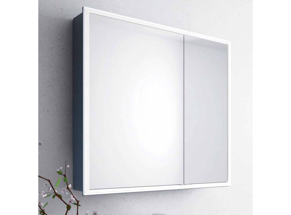 Wall-mounted mirror with 2 modern doors, LED lighting, Adele Viadurini