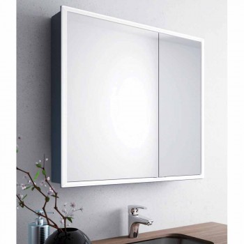 Wall-mounted mirror with 2 modern doors, LED lighting, Adele
