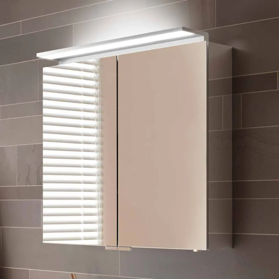 Wall Mirror with 2 Doors with LED Light and Power Sockets - Bramo Viadurini