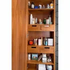 Teak Wall Storage Mirror with Shelves and Internal Drawers - Ralio Viadurini