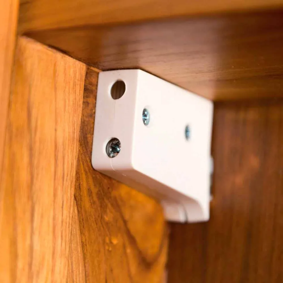 Teak Wall Storage Mirror with Shelves and Internal Drawers - Ralio Viadurini