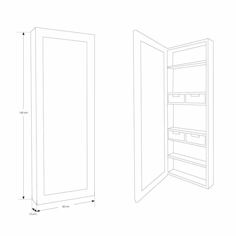 Teak Wall Storage Mirror with Shelves and Internal Drawers - Ralio Viadurini