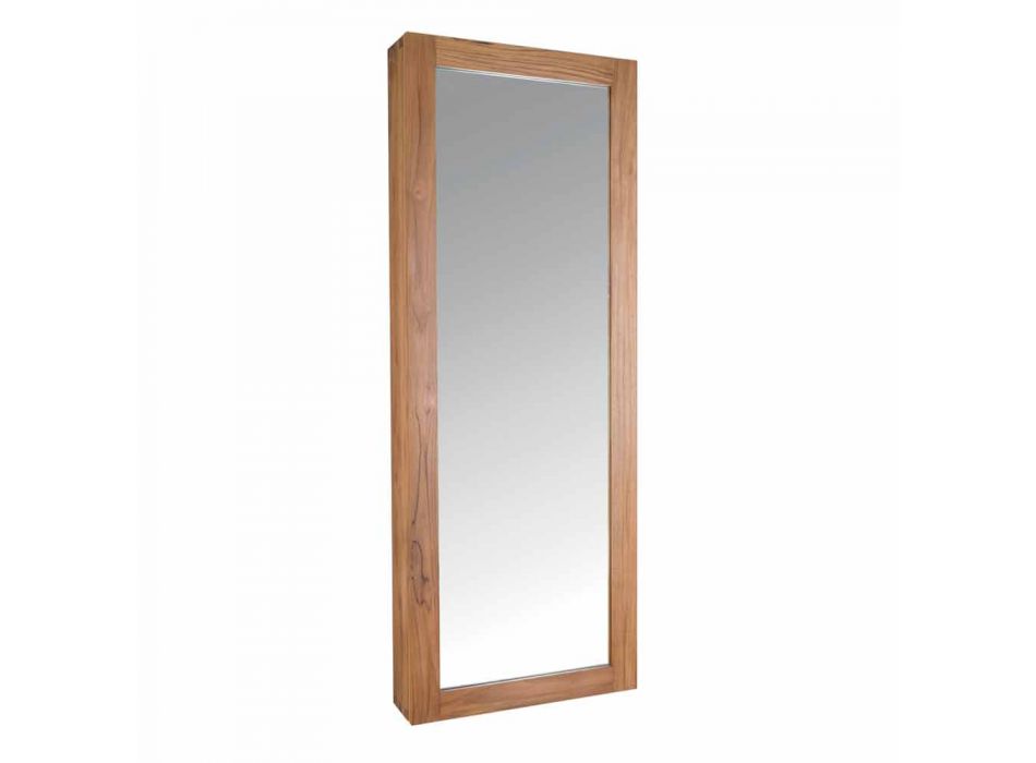 Teak Wall Storage Mirror with Shelves and Internal Drawers - Ralio Viadurini