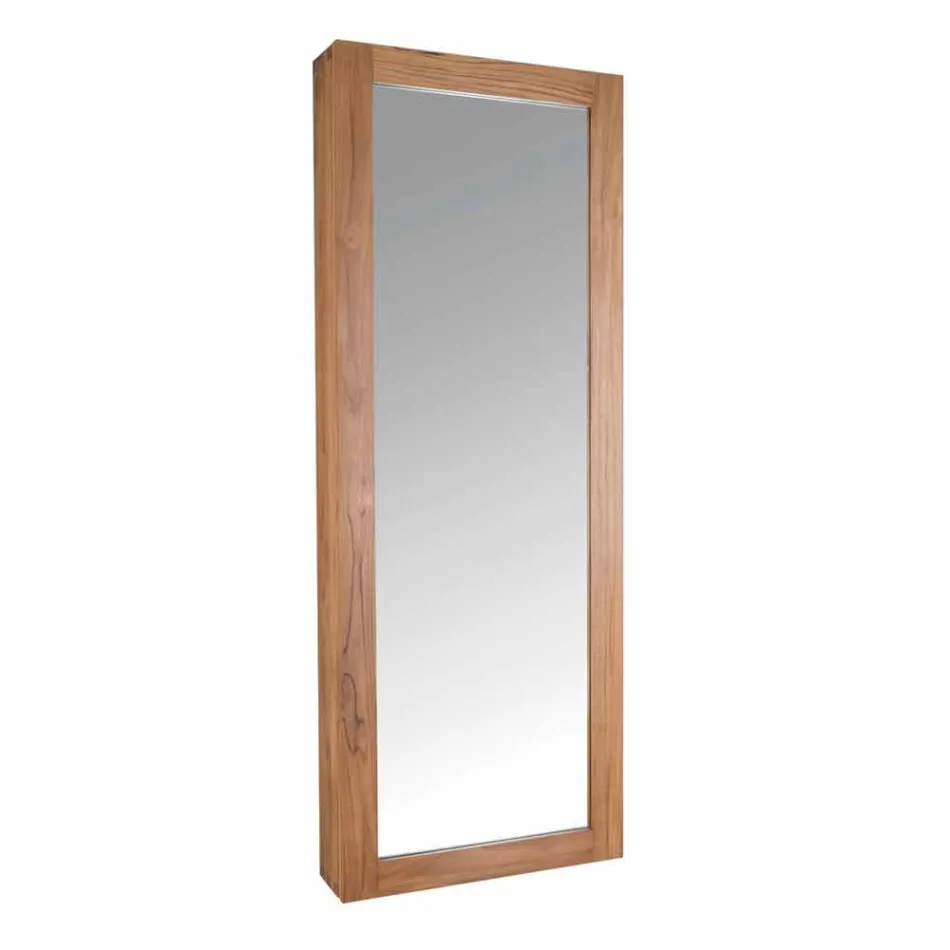 Teak Wall Storage Mirror with Shelves and Internal Drawers - Ralio Viadurini