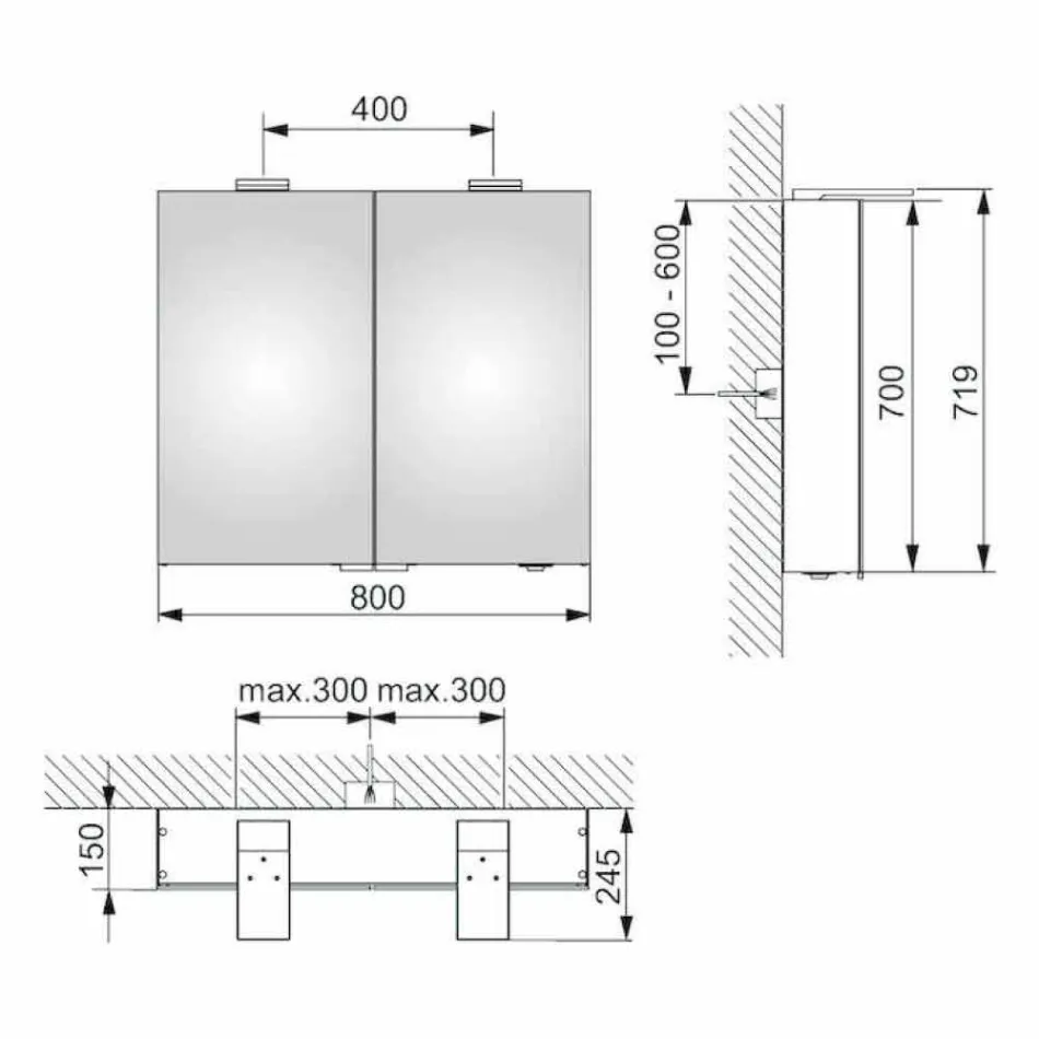 Modern Wall Storage Mirror with 2 Doors and LED Lighting - Ratchet Viadurini