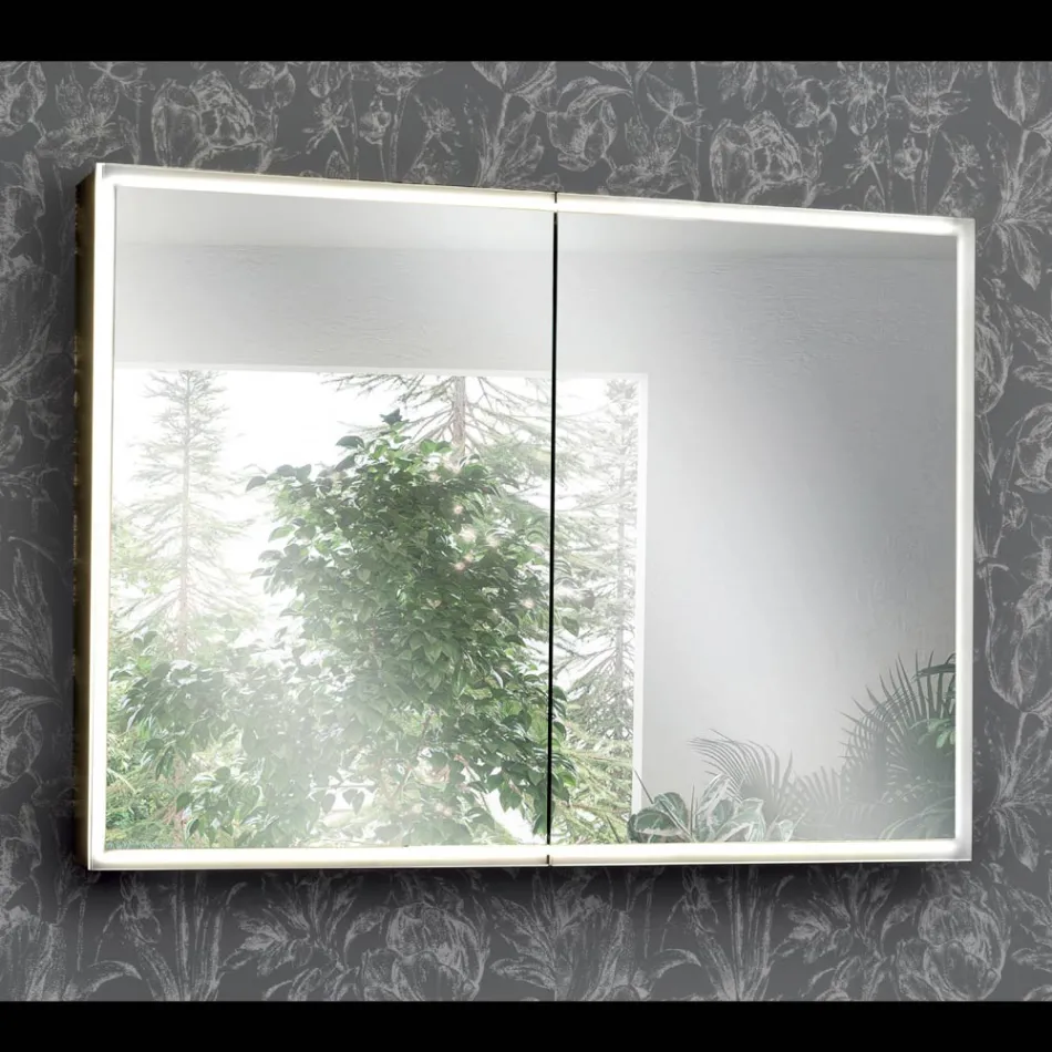 Wooden Mirror Container with Double Mirror and Lights Made in Italy - Darwin Viadurini