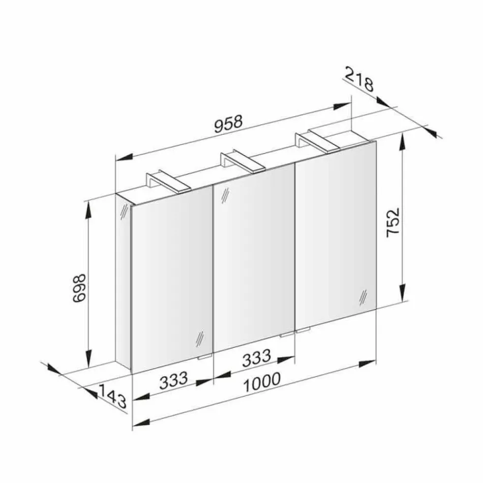 Modern Container Mirror with 3 Crystal Doors and 3 LED Lights - Maxi Viadurini