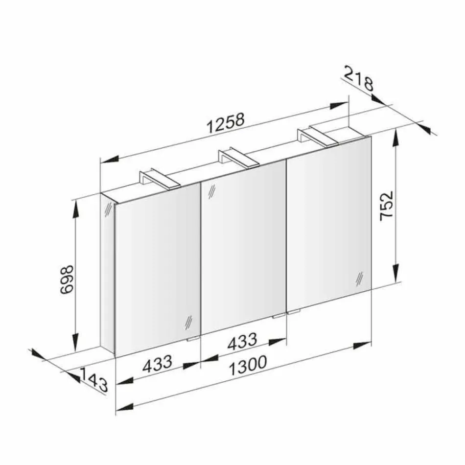 Modern Container Mirror with 3 Crystal Doors and 3 LED Lights - Maxi Viadurini