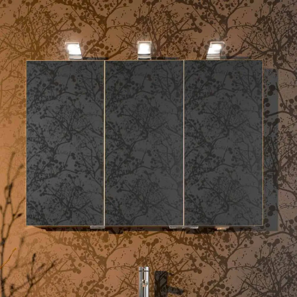 Modern Container Mirror with 3 Crystal Doors and 3 LED Lights - Maxi Viadurini