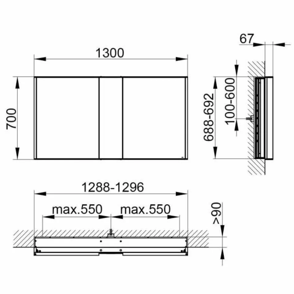 Modern Recessed Mirror Container with LED Light and Touch Keypad - Demon Viadurini