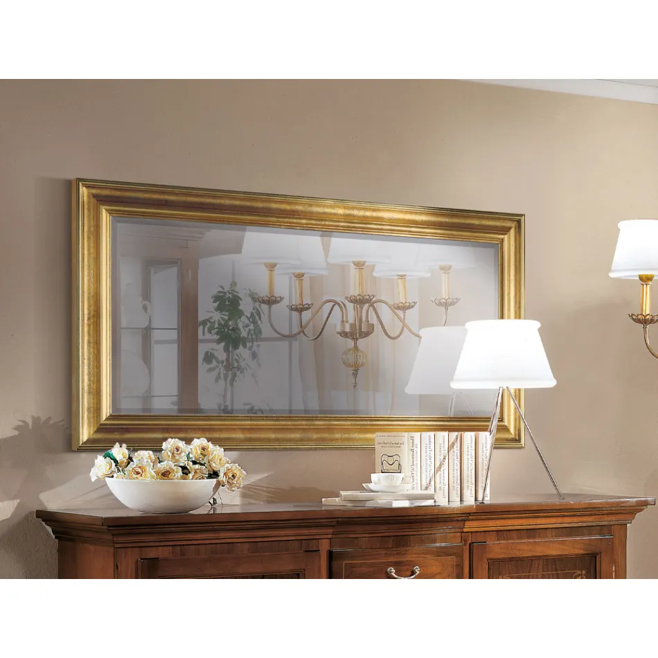 Classic Rectangular Gold Leaf Frame Mirror Made in Italy - Milli Viadurini