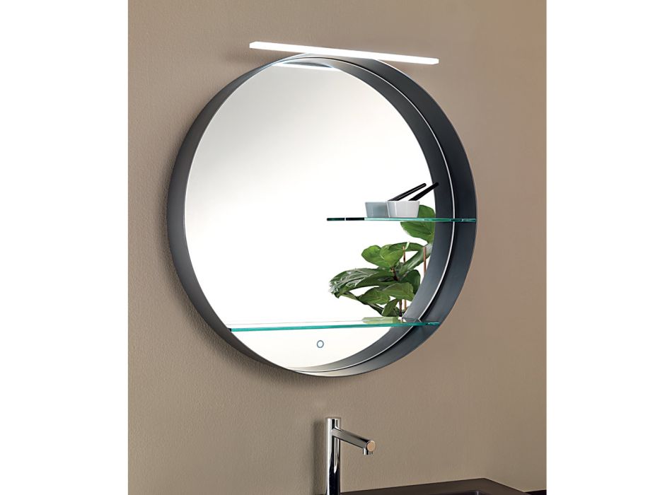 Metal Bathroom Mirror with 2 Glass Shelves Made in Italy - Einstein Viadurini