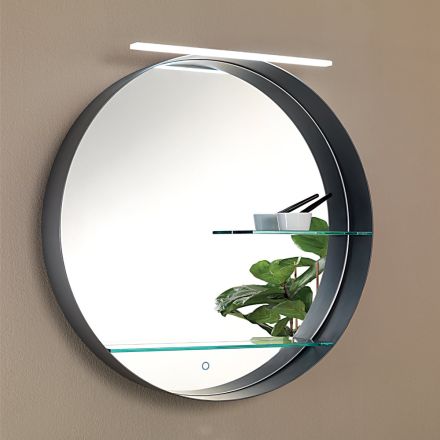 Metal Bathroom Mirror with 2 Glass Shelves Made in Italy - Einstein Viadurini