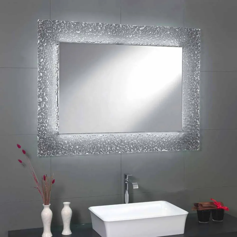 Contemporary bathroom mirror with decorative glass frame and Tara LED lights Viadurini