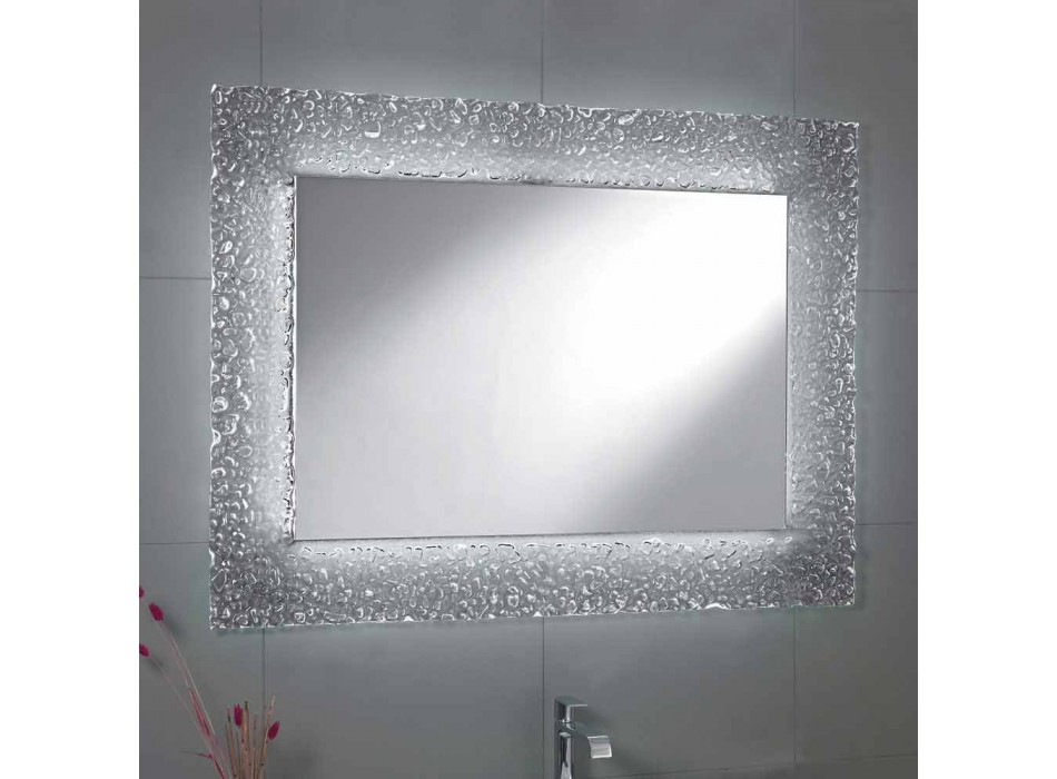 Contemporary bathroom mirror with decorative glass frame and Tara LED lights Viadurini