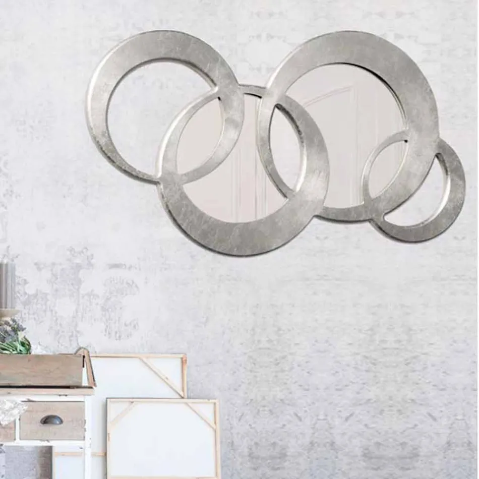 Wall mirror with two hand-decorated mirrors Silver Ball Viadurini