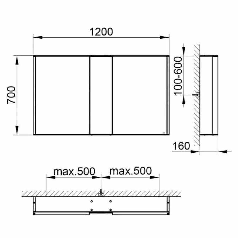 Modern Wall Mirror with 3 Doors in Silver Painted Aluminum - Demon Viadurini