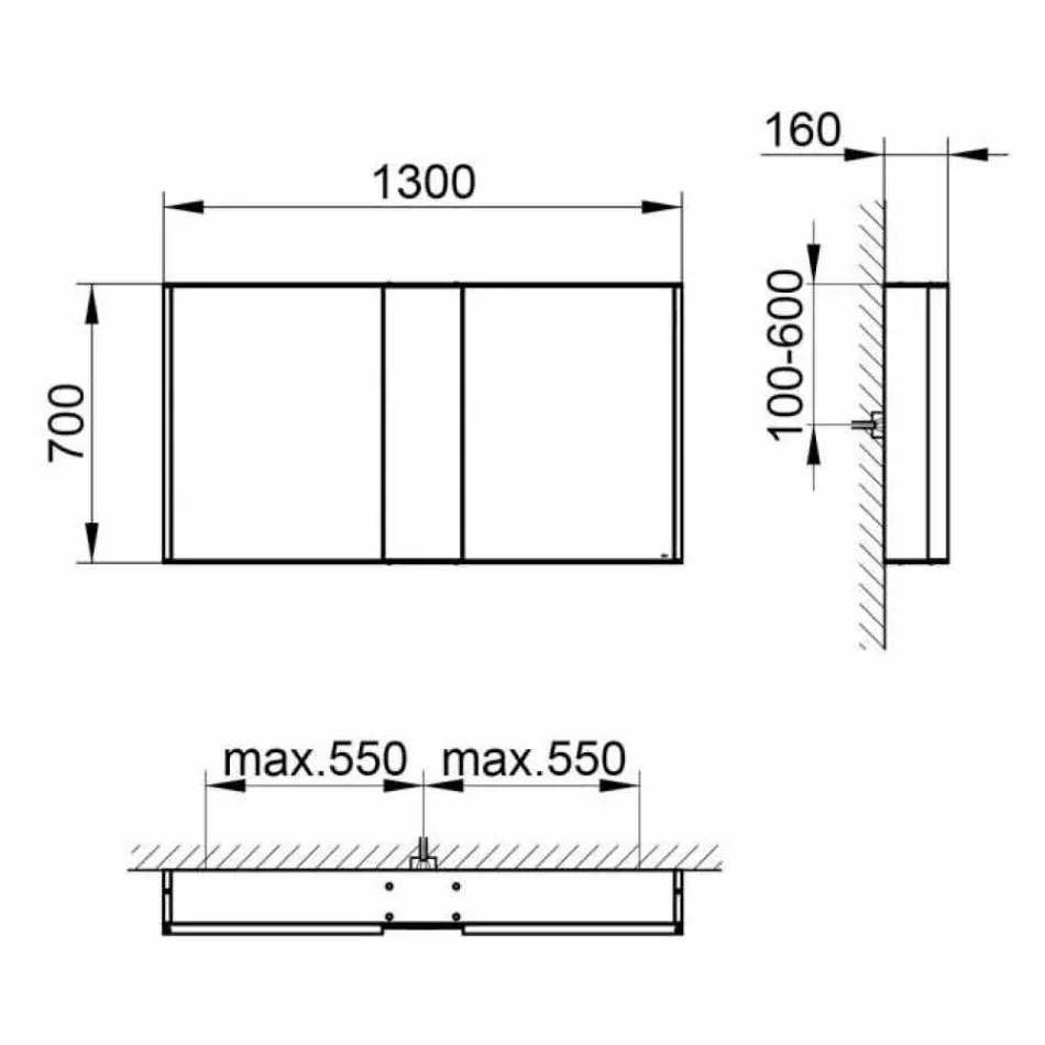 Modern Wall Mirror with 3 Doors in Silver Painted Aluminum - Demon Viadurini