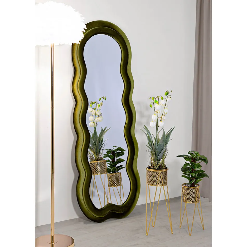 Wall Mirror with MDF Frame Covered in Velvet - White Viadurini