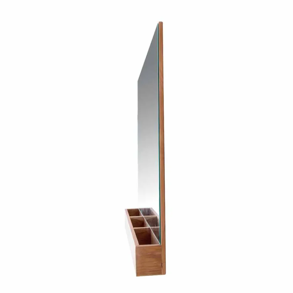 Wall Mirror with Structure and Storage Compartment in Teak Wood - Palima Viadurini