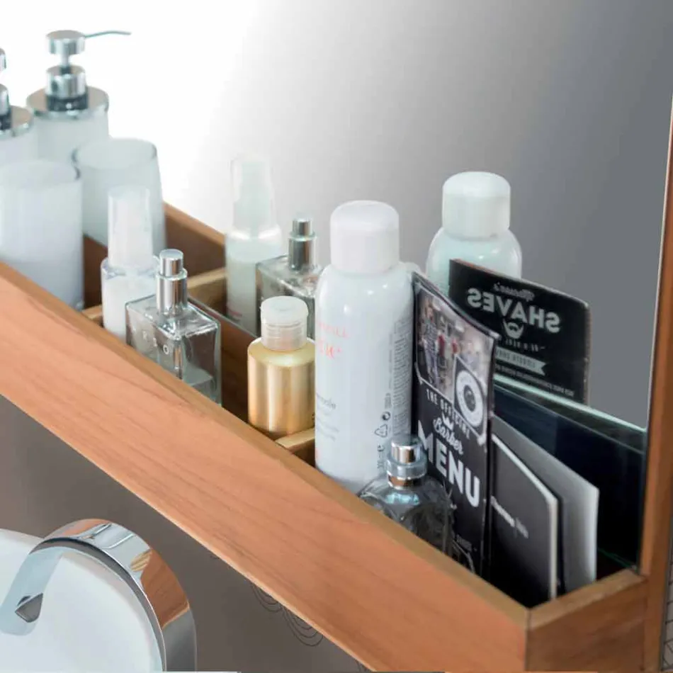 Wall Mirror with Structure and Storage Compartment in Teak Wood - Palima Viadurini