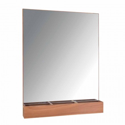 Wall Mirror with Structure and Storage Compartment in Teak Wood - Palima Viadurini