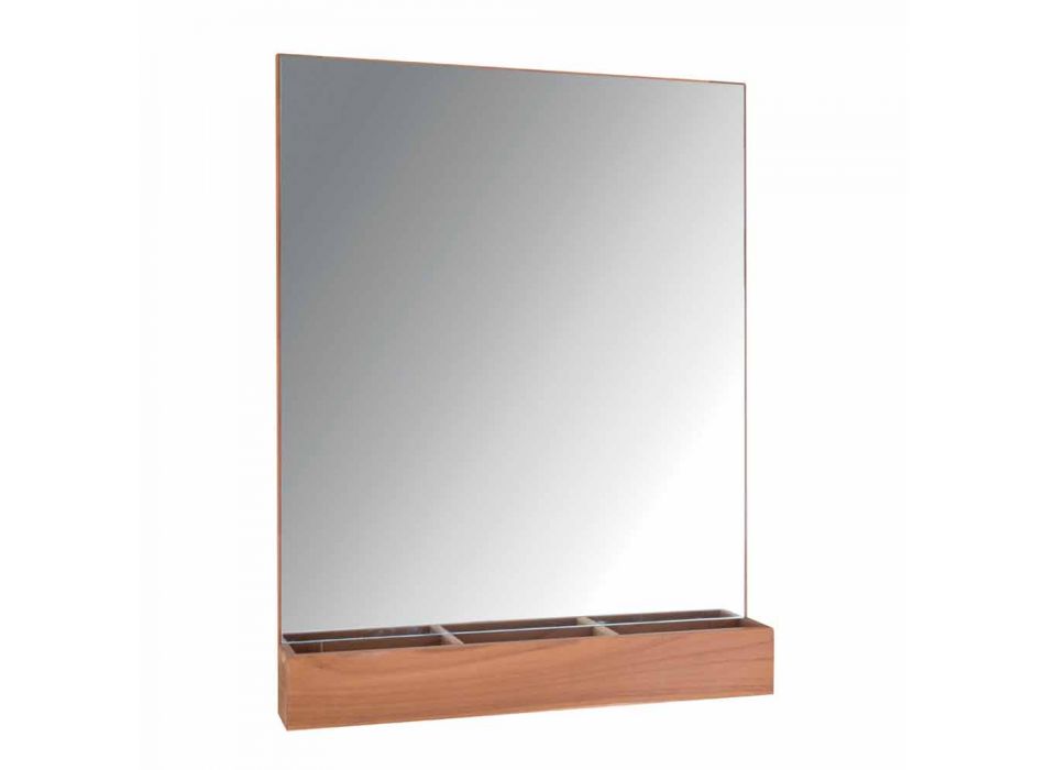 Wall Mirror with Structure and Storage Compartment in Teak Wood - Palima Viadurini