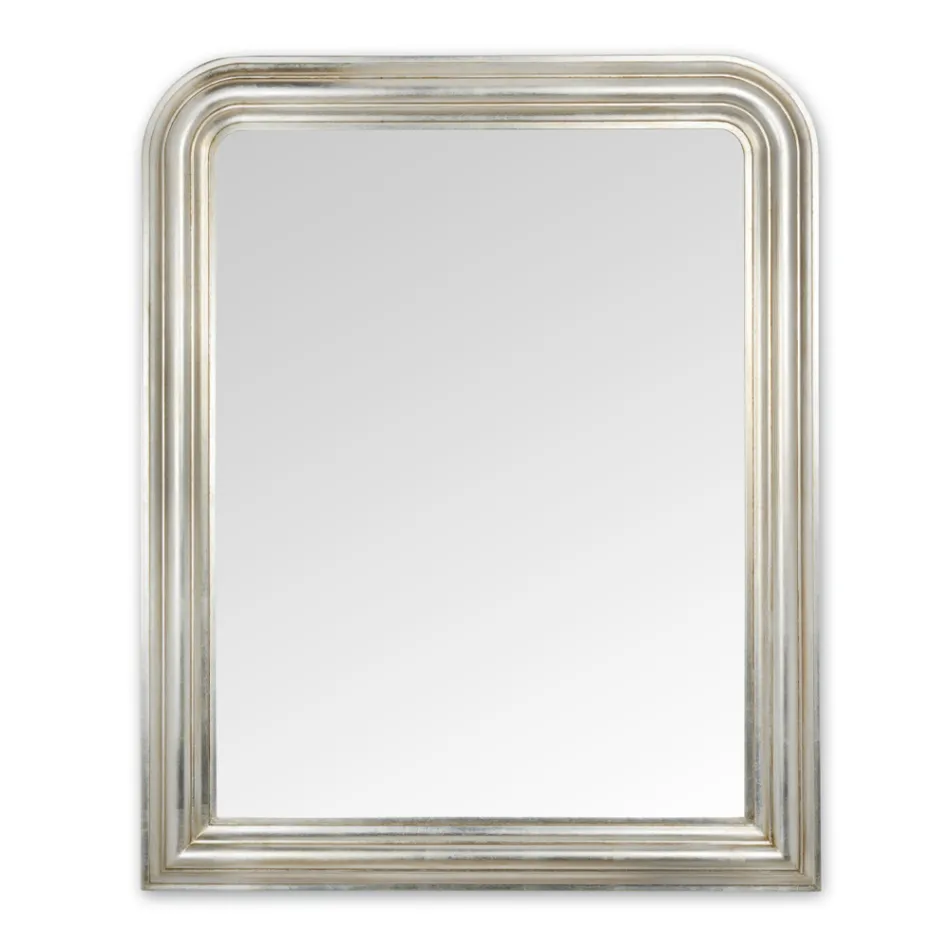 Wall Mirror in Wood with Silver Leaf Finish Made in Italy - Navona Viadurini