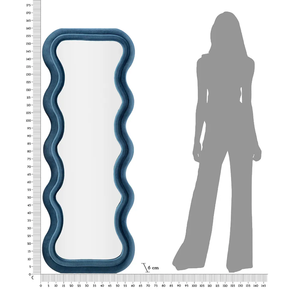 Wall Mirror in MDF Covered in Velvet with Wavy Lines - Sheldon Viadurini