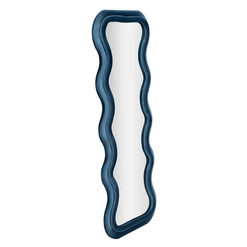 Wall Mirror in MDF Covered in Velvet with Wavy Lines - Sheldon Viadurini