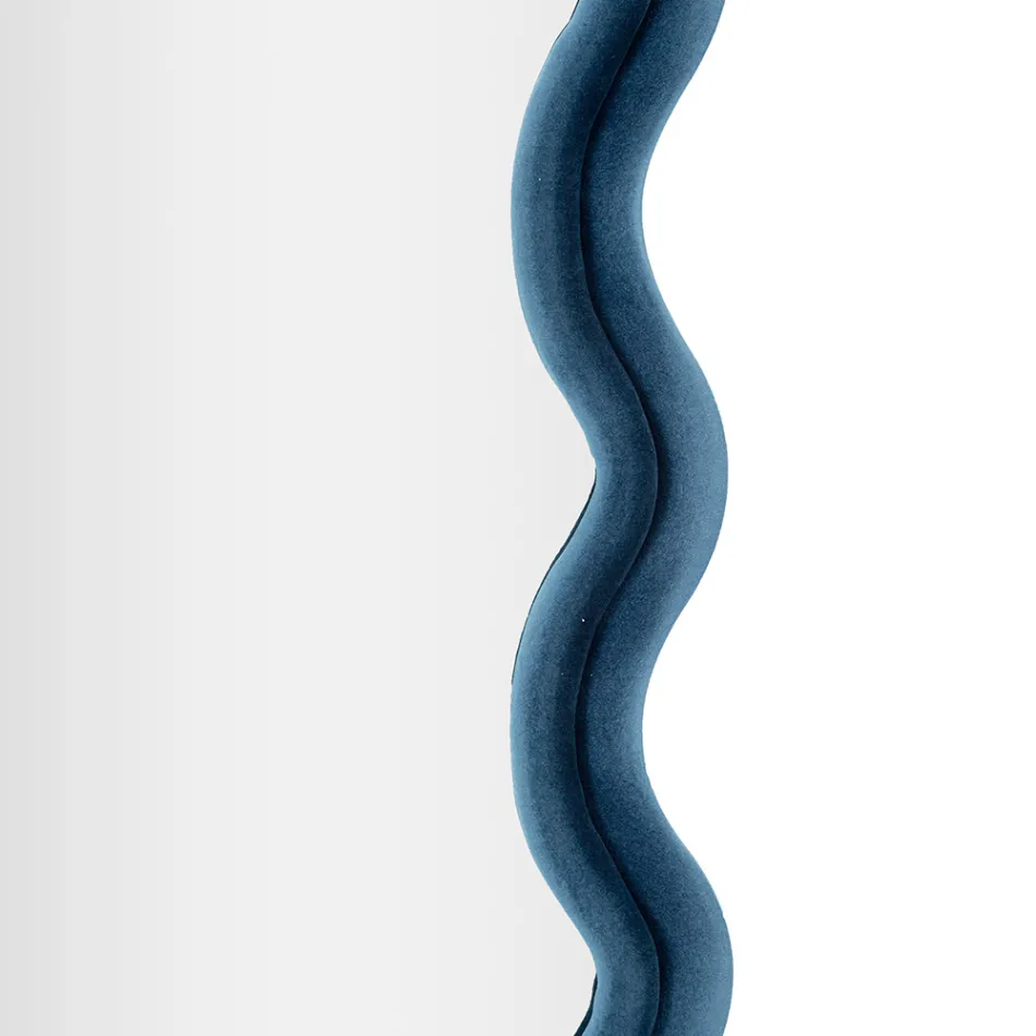 Wall Mirror in MDF Covered in Velvet with Wavy Lines - Sheldon Viadurini