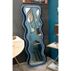 Wall Mirror in MDF Covered in Velvet with Wavy Lines - Sheldon Viadurini