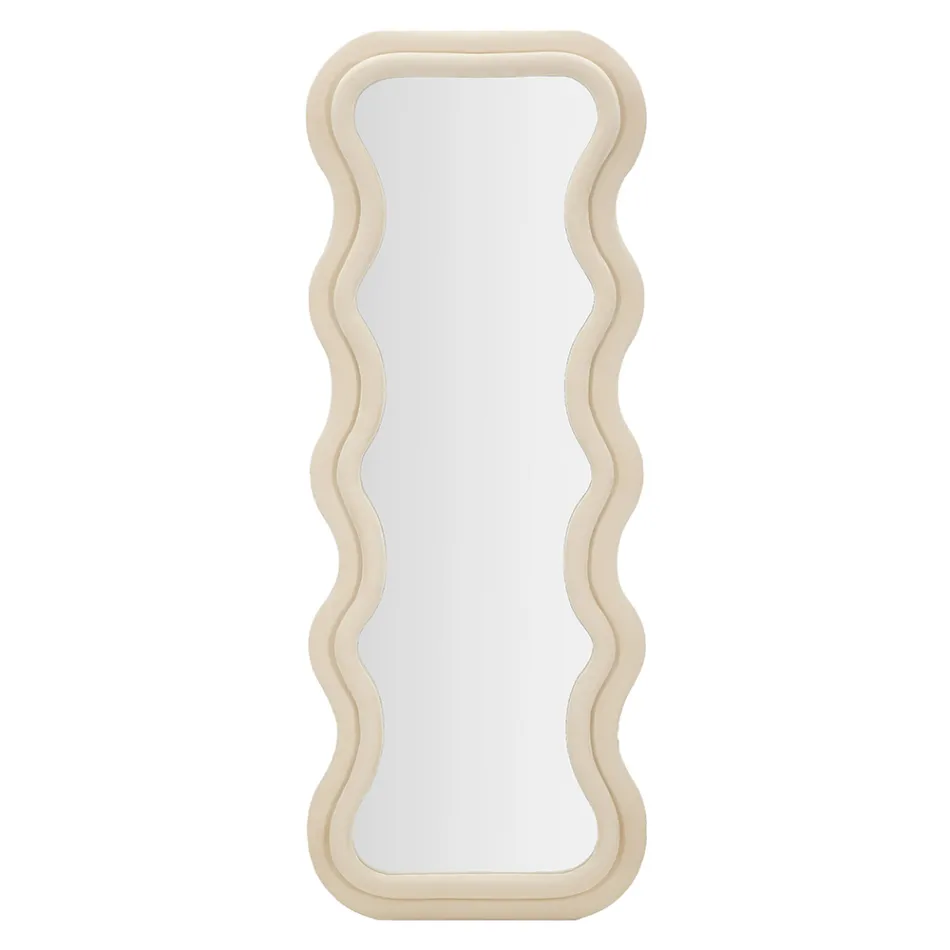 Wall Mirror in MDF Covered in Velvet with Wavy Lines - Sheldon Viadurini