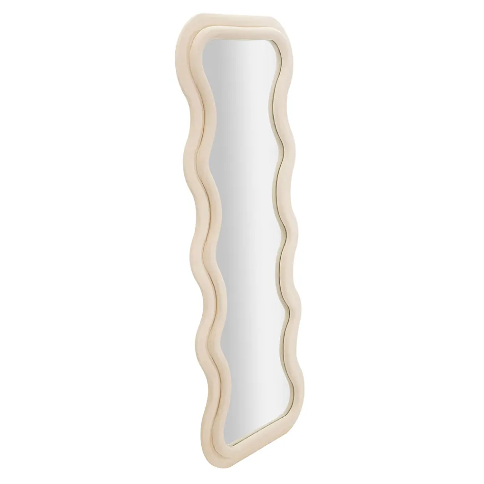 Wall Mirror in MDF Covered in Velvet with Wavy Lines - Sheldon Viadurini