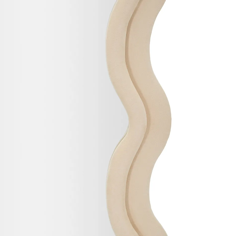 Wall Mirror in MDF Covered in Velvet with Wavy Lines - Sheldon Viadurini
