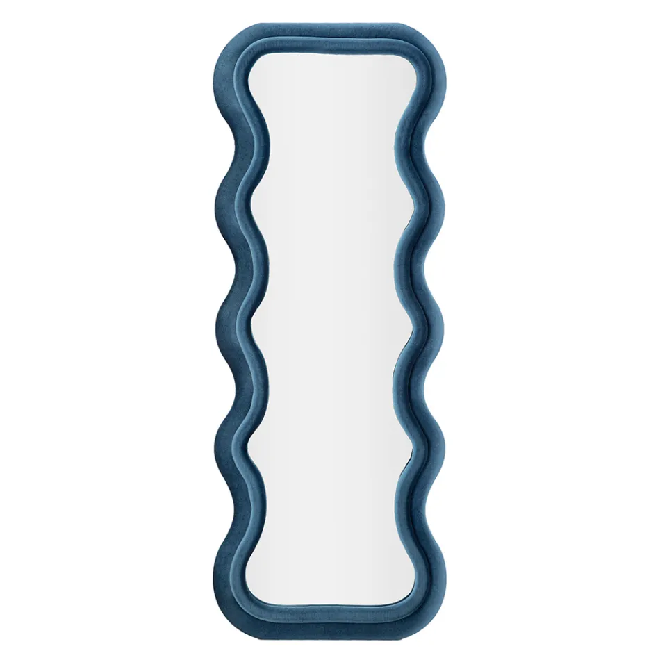 Wall Mirror in MDF Covered in Velvet with Wavy Lines - Sheldon Viadurini