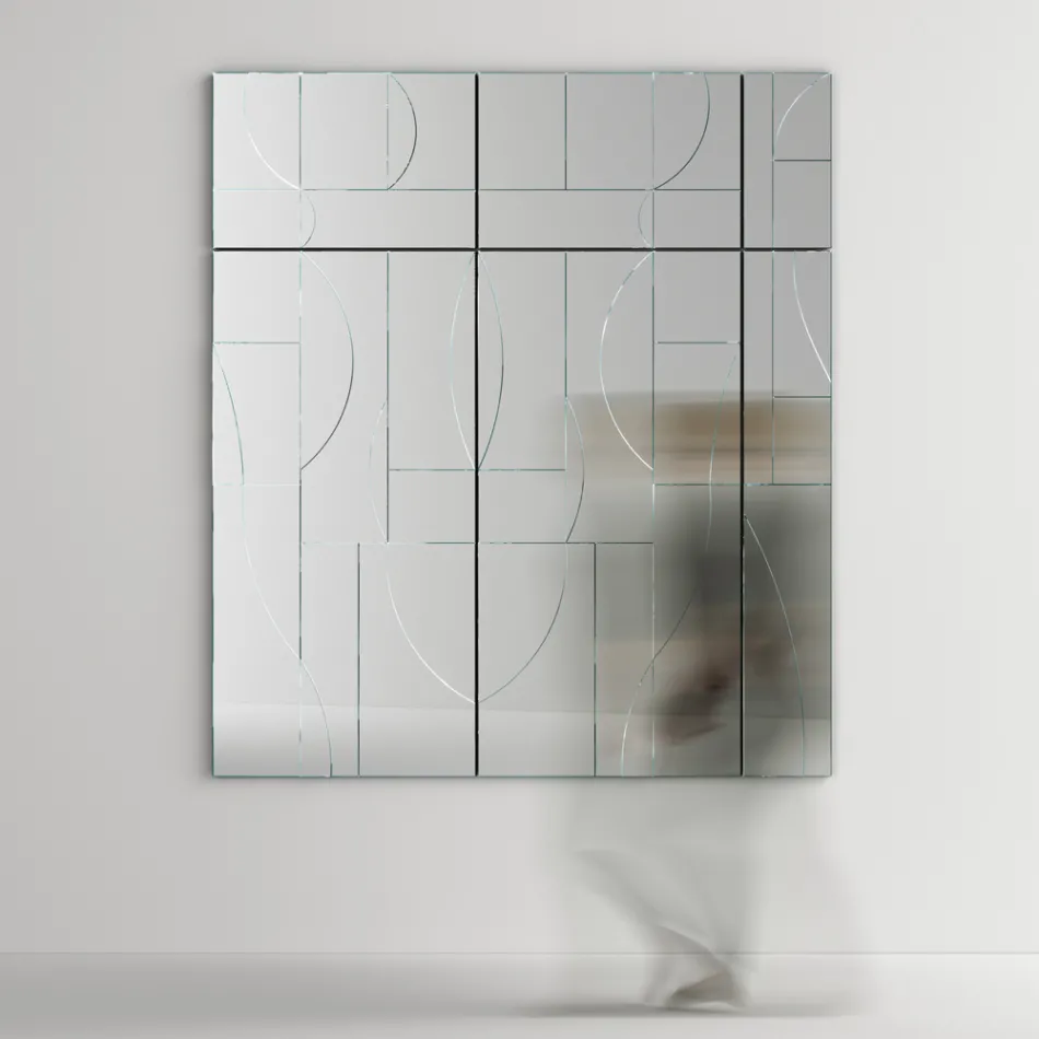 Modular Wall Mirror with Wooden Structure Made in Italy - Saetta Viadurini