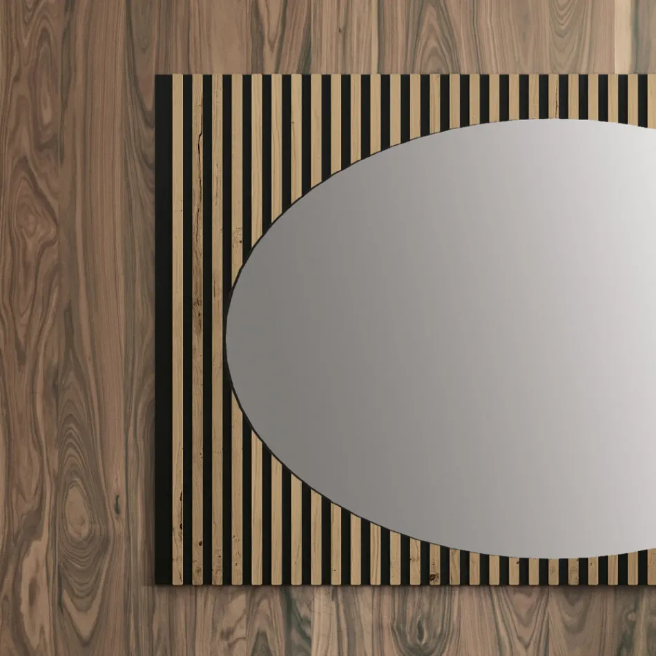 Oval Wall Mirror with Vertical Slat Support Made in Italy - Anne Viadurini