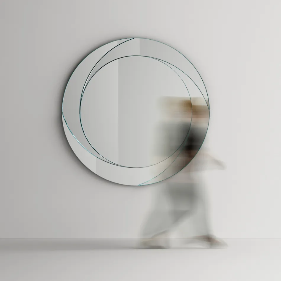 Round Wall Mirror with Wooden Structure Made in Italy - Navona Viadurini