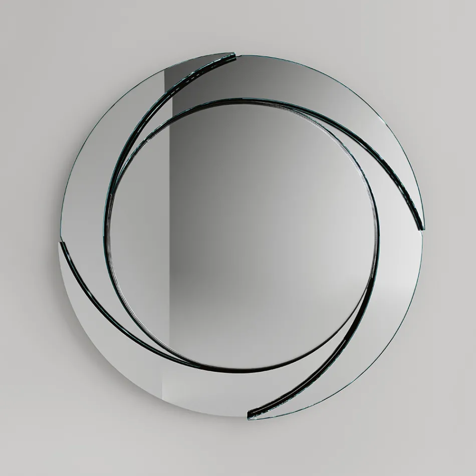 Round Wall Mirror with Wooden Structure Made in Italy - Navona Viadurini