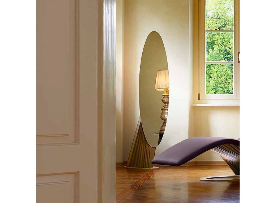 Design Floor Mirror in Ash Wood and Metal Made in Italy - Cuspide Viadurini