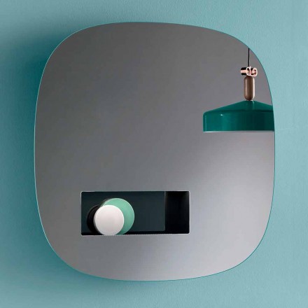 Decorative Wall Mirror Smoked Finish with Black Design Compartment - Matrix Viadurini